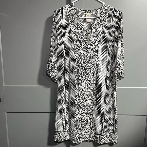 Soft Surroundings 3/4 Sleeve Raven Dress Abstract Print Bown/White SIze Small - Picture 1 of 7